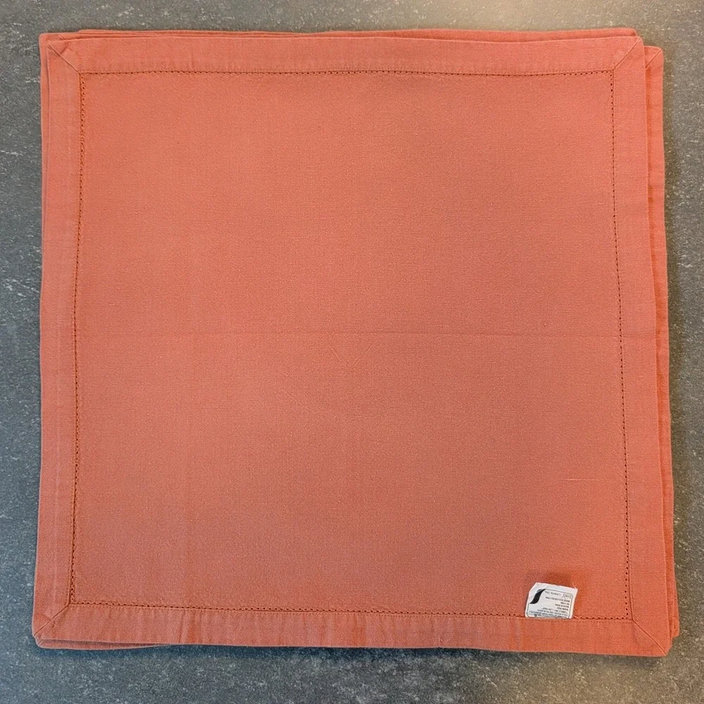 Terracotta Coral Hemstitch Cloth Napkins Set of 4 Cotton Linen 18.5
